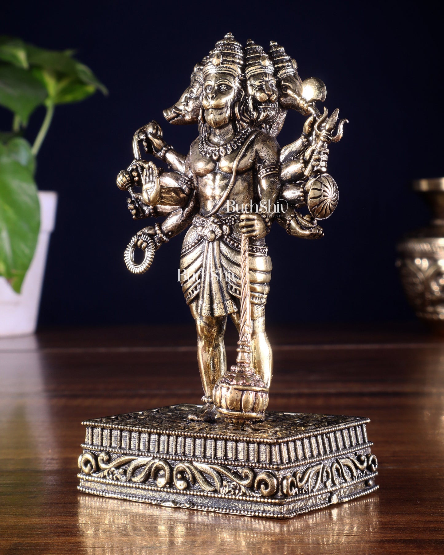 Brass Superfine Standing Panchmukhi Hanuman Idol 5 inch