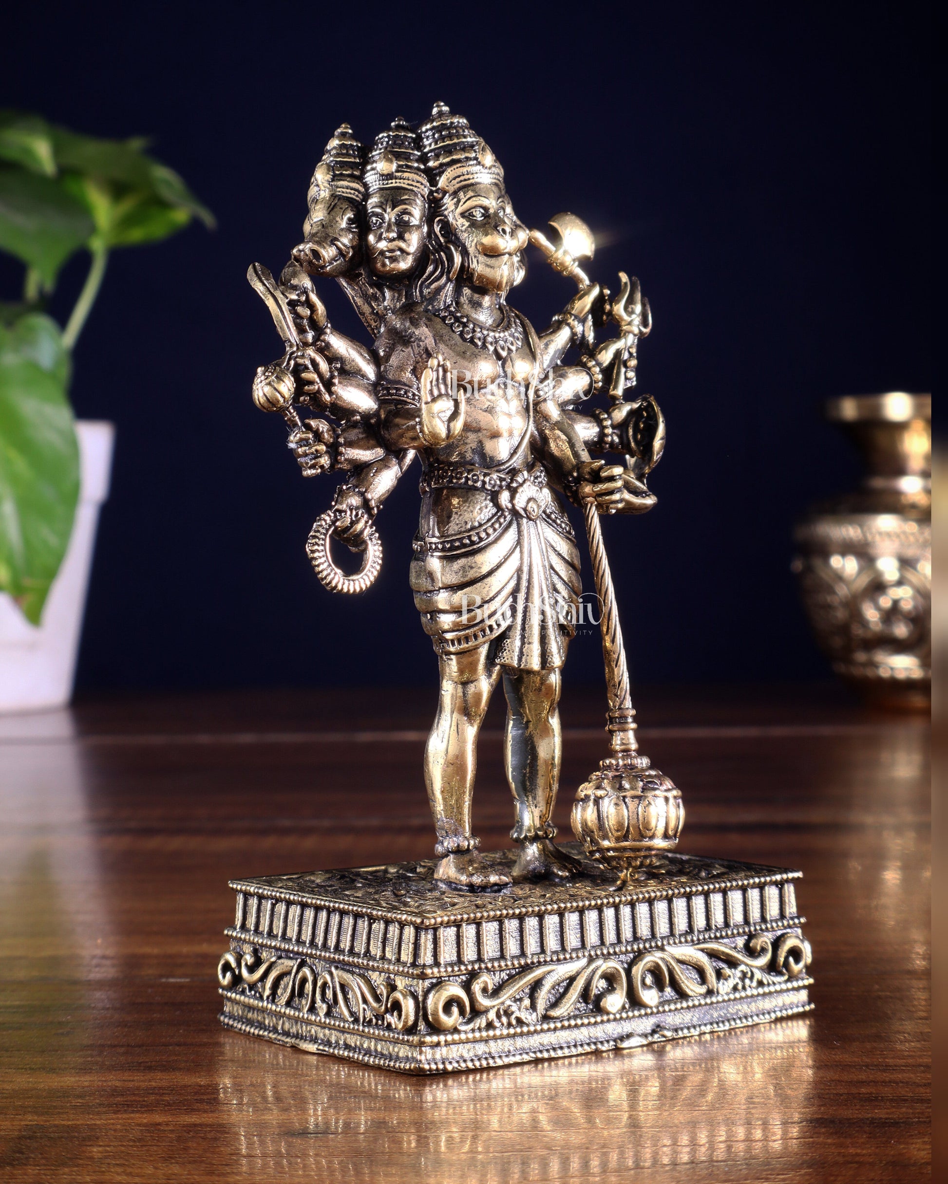Brass Superfine Standing Panchmukhi Hanuman Idol 5 inch