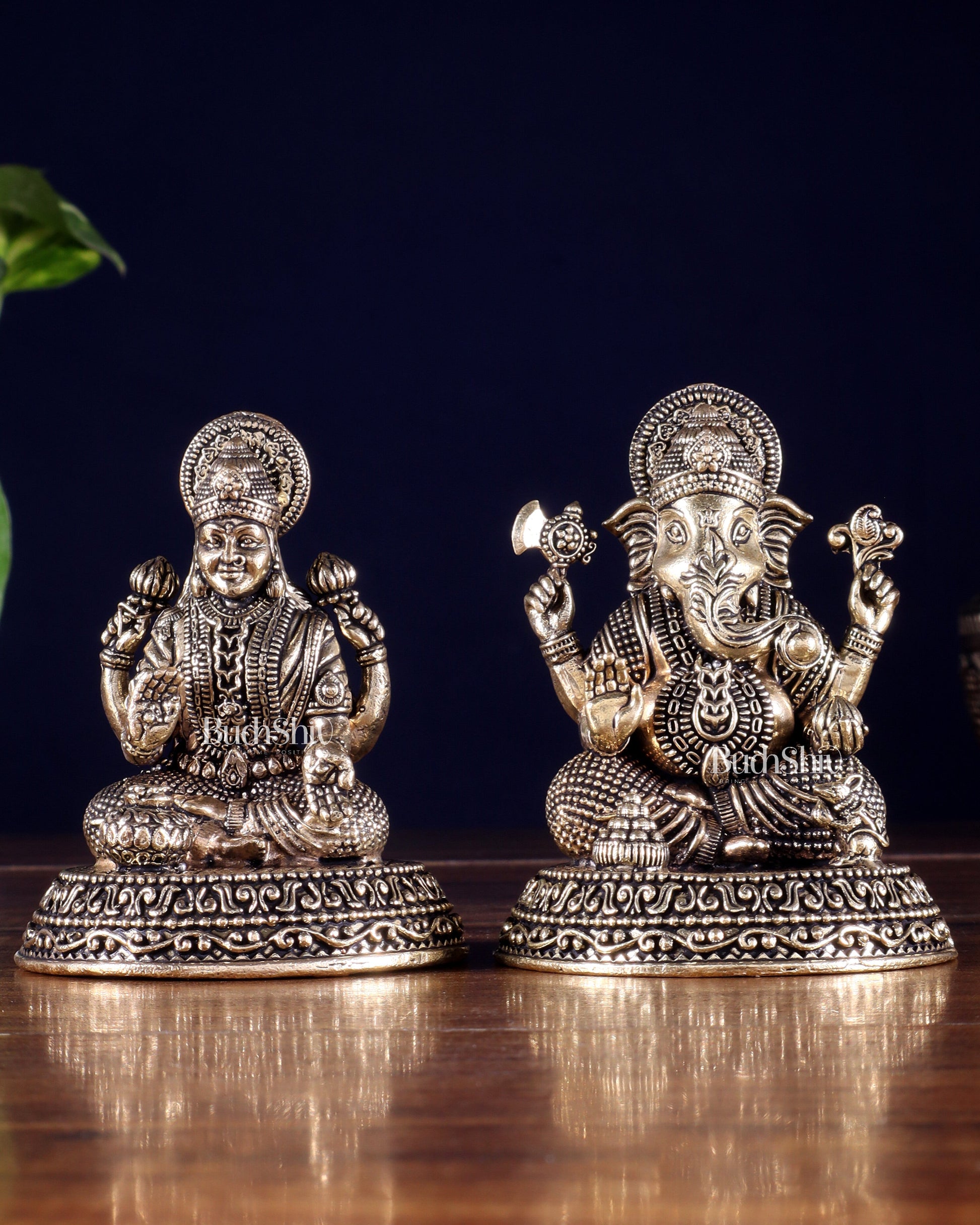Brass Superfine Ganesha Lakshmi Idols in Padmasana – 3.5 Inch