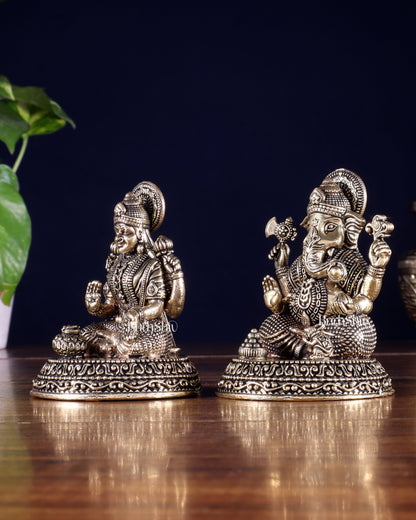 Brass Superfine Ganesha Lakshmi Idols in Padmasana – 3.5 Inch