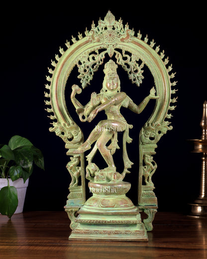Brass Nataraja statue Green sand patina - 18" Height
