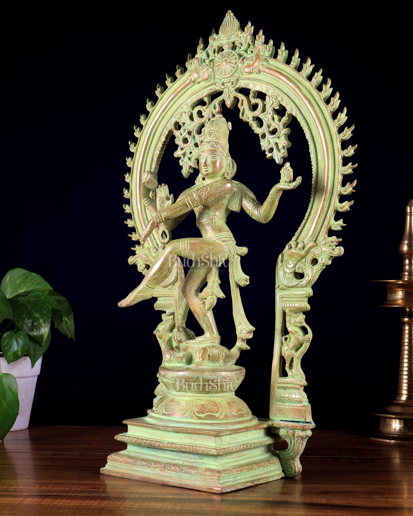 Brass Nataraja statue Green sand patina - 18" Height