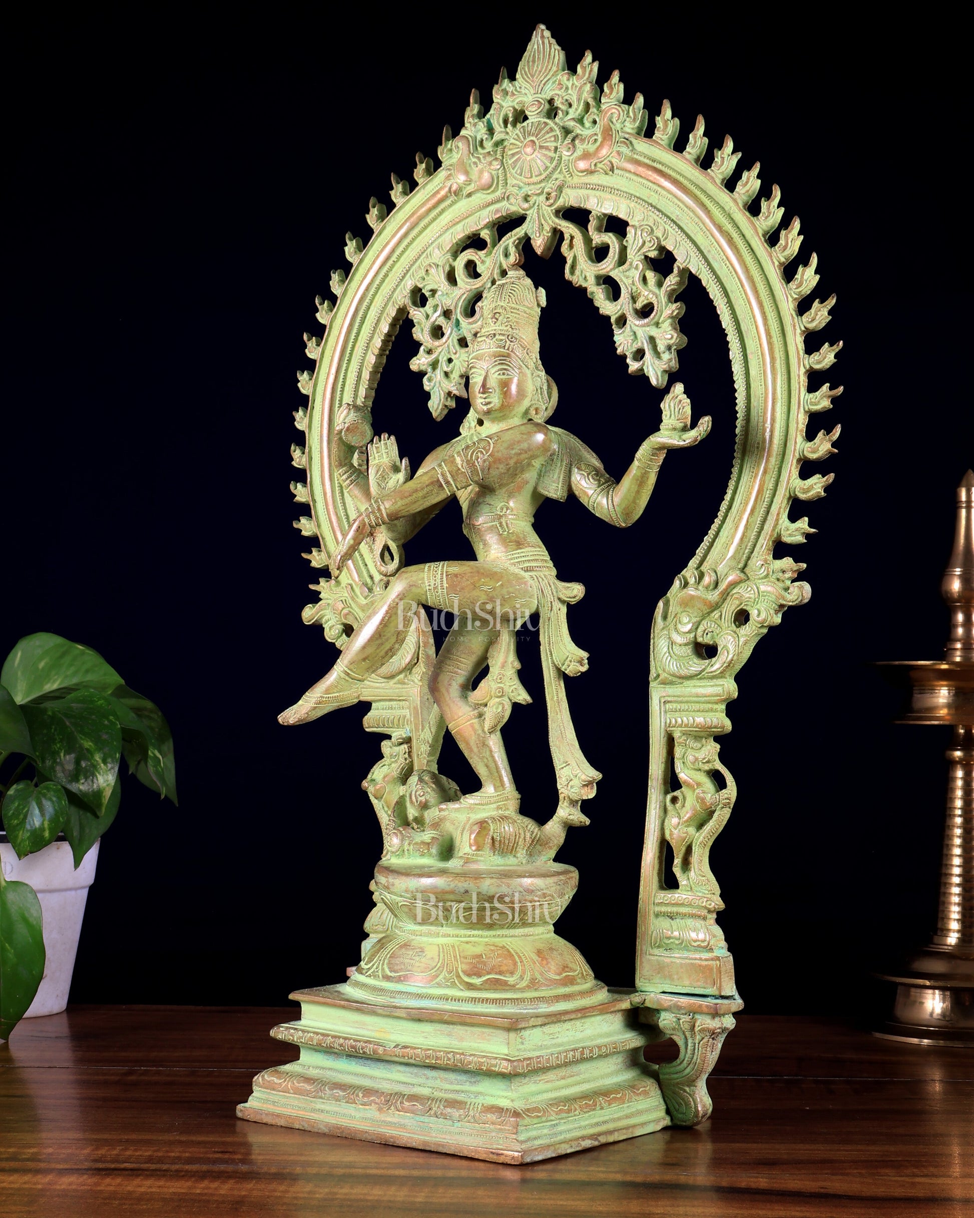 Brass Nataraja statue Green sand patina - 18" Height