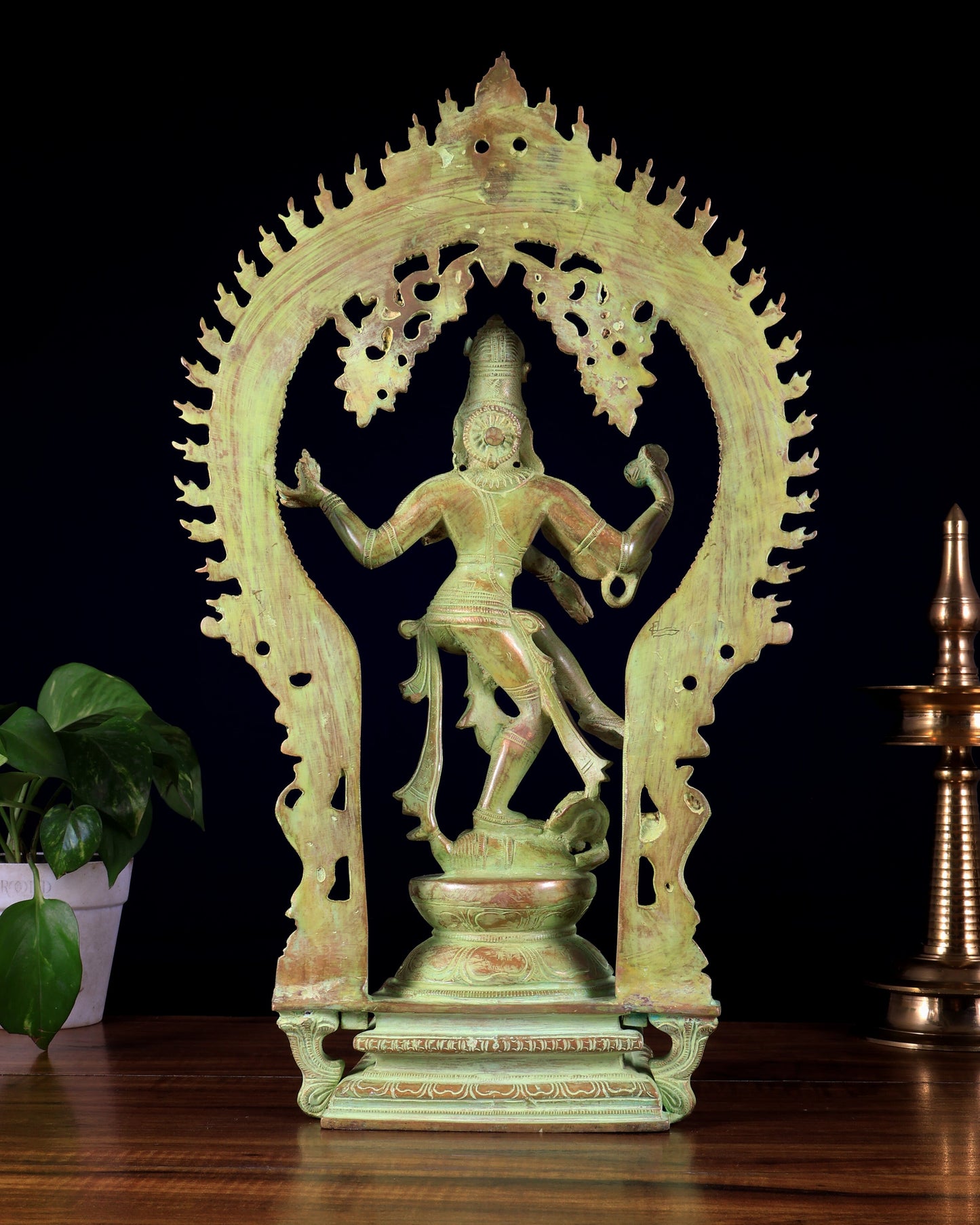 Brass Nataraja statue Green sand patina - 18" Height