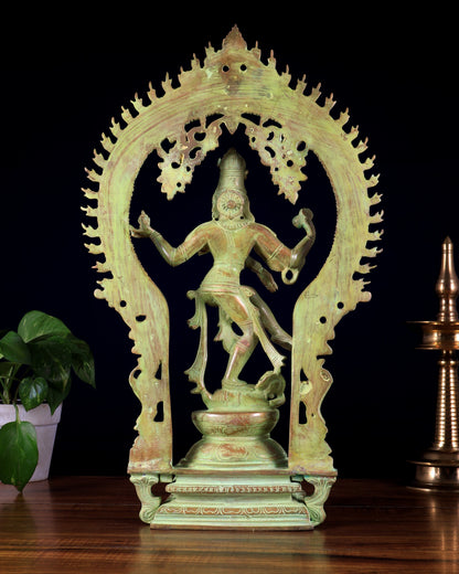 Brass Nataraja statue Green sand patina - 18" Height