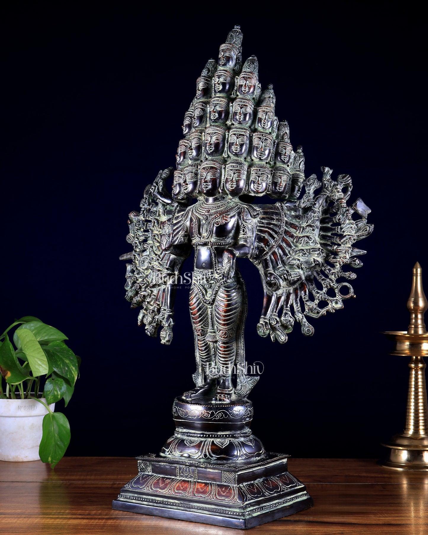 Vintage Brass Maha Sadashiva (25‑Faced Lord Shiva) Statue – 21.5″