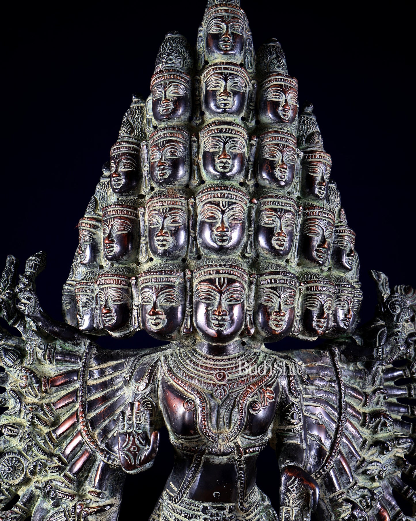 Vintage Brass Maha Sadashiva (25‑Faced Lord Shiva) Statue – 21.5″