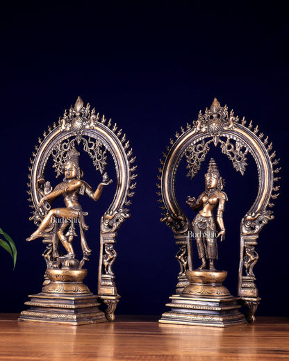 Pure Brass Dancing Shiva Nataraja with Goddess Parvati Sivagami – Antique Burnt Brass Finish 18 inch