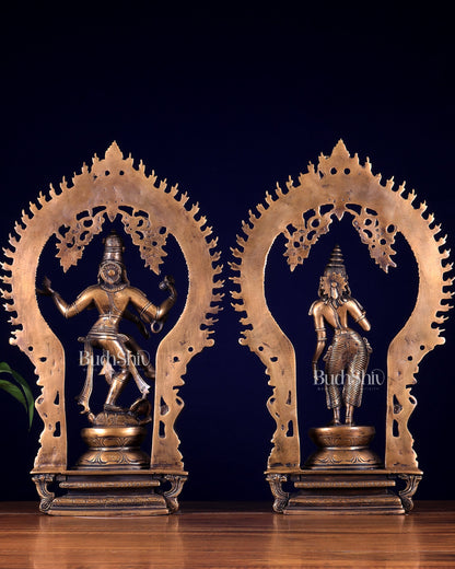 Pure Brass Dancing Shiva Nataraja with Goddess Parvati Sivagami – Antique Burnt Brass Finish 18 inch