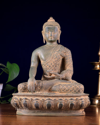 Pure Brass blessing Buddha Sculpture - 13" antique sand finish