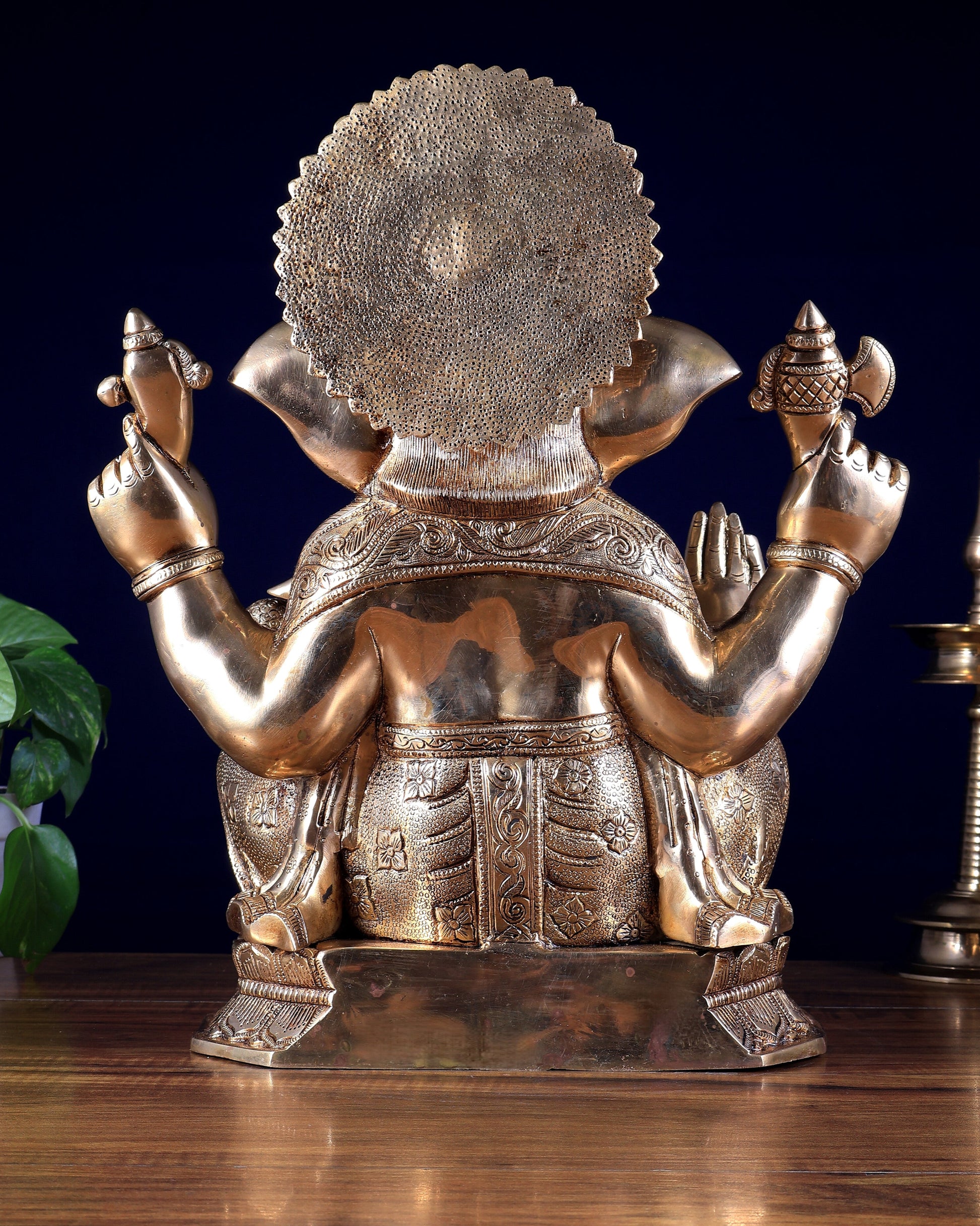 Pure Brass Lord Ganesha Statue with Enhanced Carvings 15.5 inch