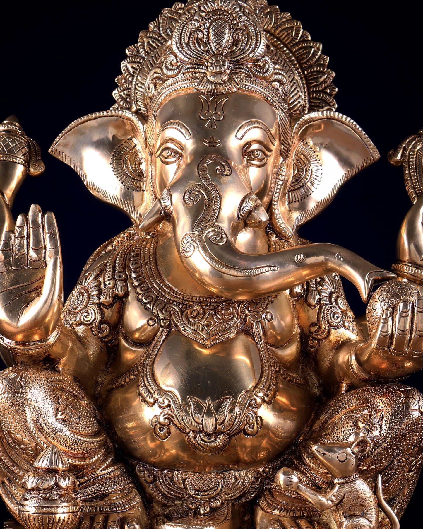 Pure Brass Lord Ganesha Statue with Enhanced Carvings 15.5 inch
