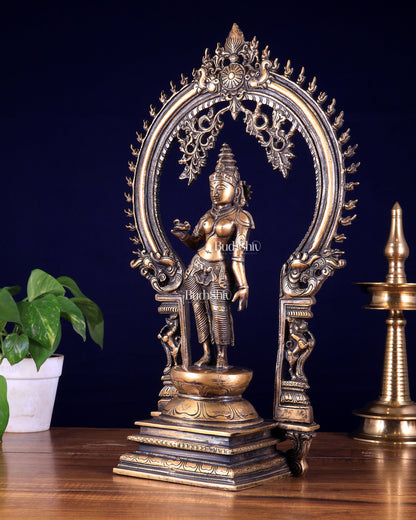 Pure Brass Standing Parvati with Prabhavali – Bhoga Shakti Idol (Antique Burnt Brass Finish) 18 inch