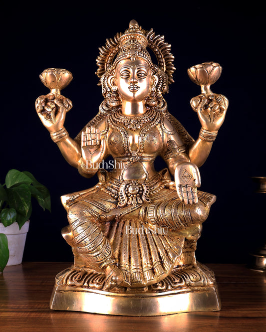 Brass Goddess Lakshmi Statue – Handcrafted Prosperity Idol 18 inch