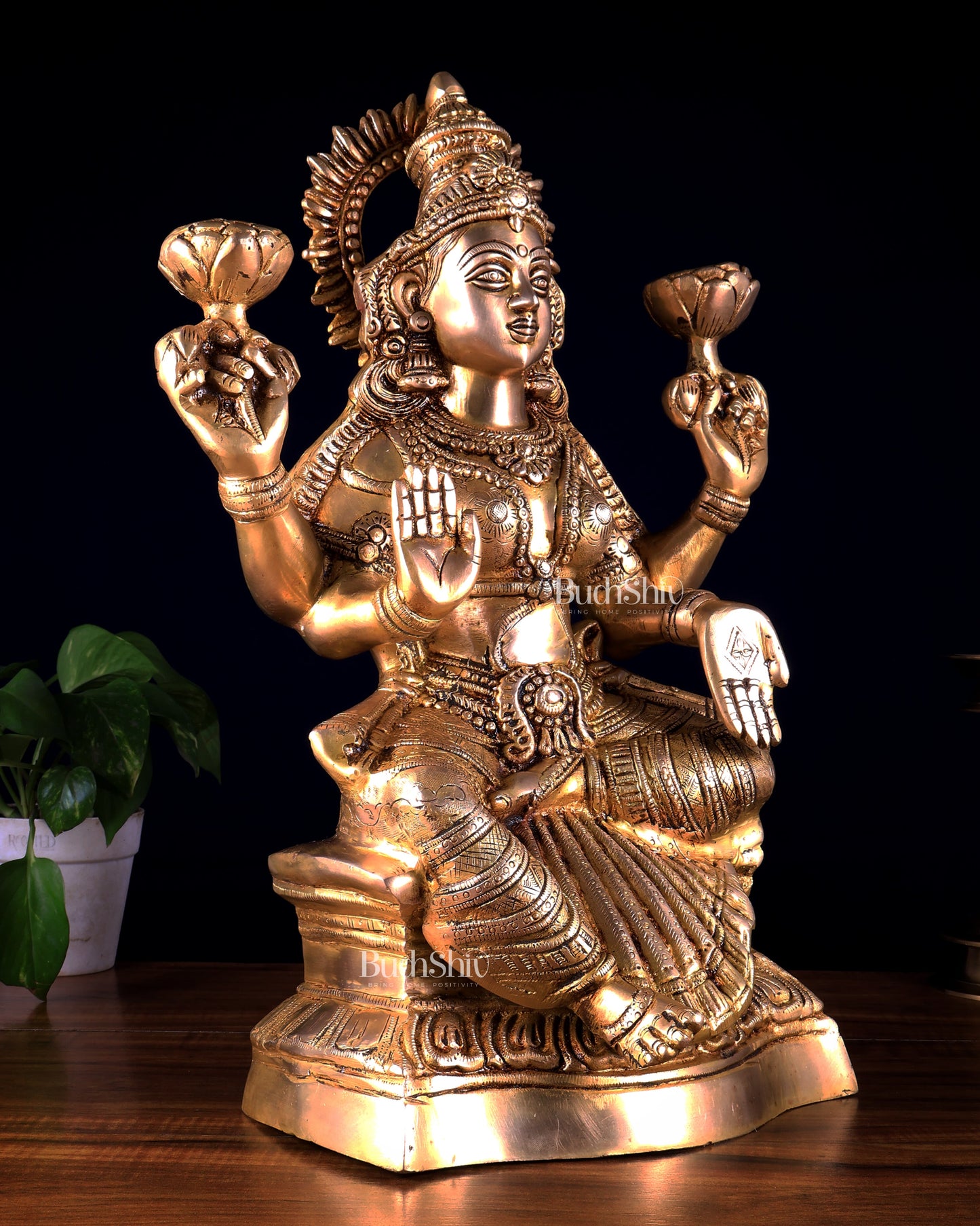 Brass Goddess Lakshmi Statue – Handcrafted Prosperity Idol 18 inch