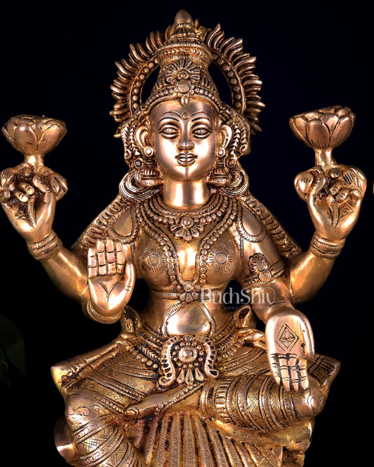 Brass Goddess Lakshmi Statue – Handcrafted Prosperity Idol 18 inch