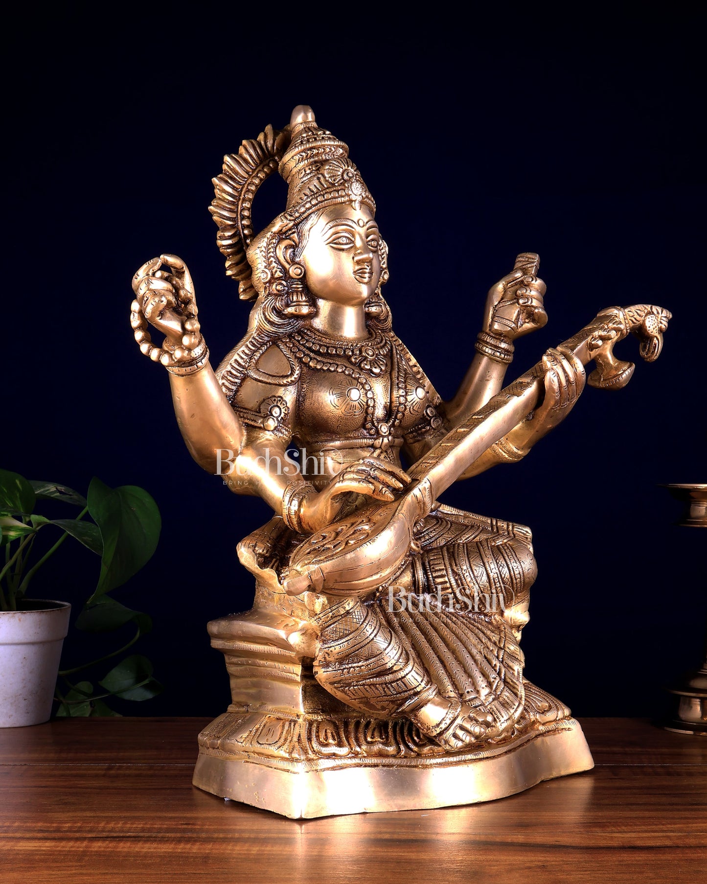 Brass Goddess Saraswati Statue – Handcrafted Idol of Wisdom & Knowledge 18 inch