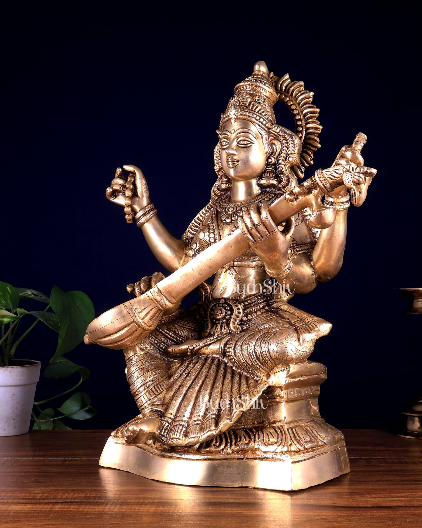 Brass Goddess Saraswati Statue – Handcrafted Idol of Wisdom & Knowledge 18 inch
