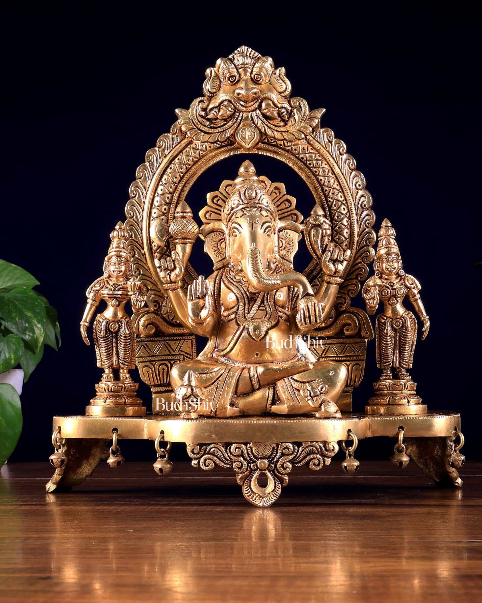 Pure Brass Lord Ganesha Idol with Riddhi Siddhi | 12”