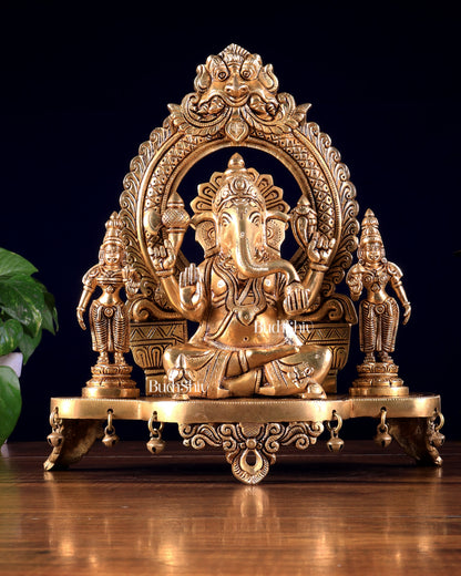 Pure Brass Lord Ganesha Idol with Riddhi Siddhi | 12”