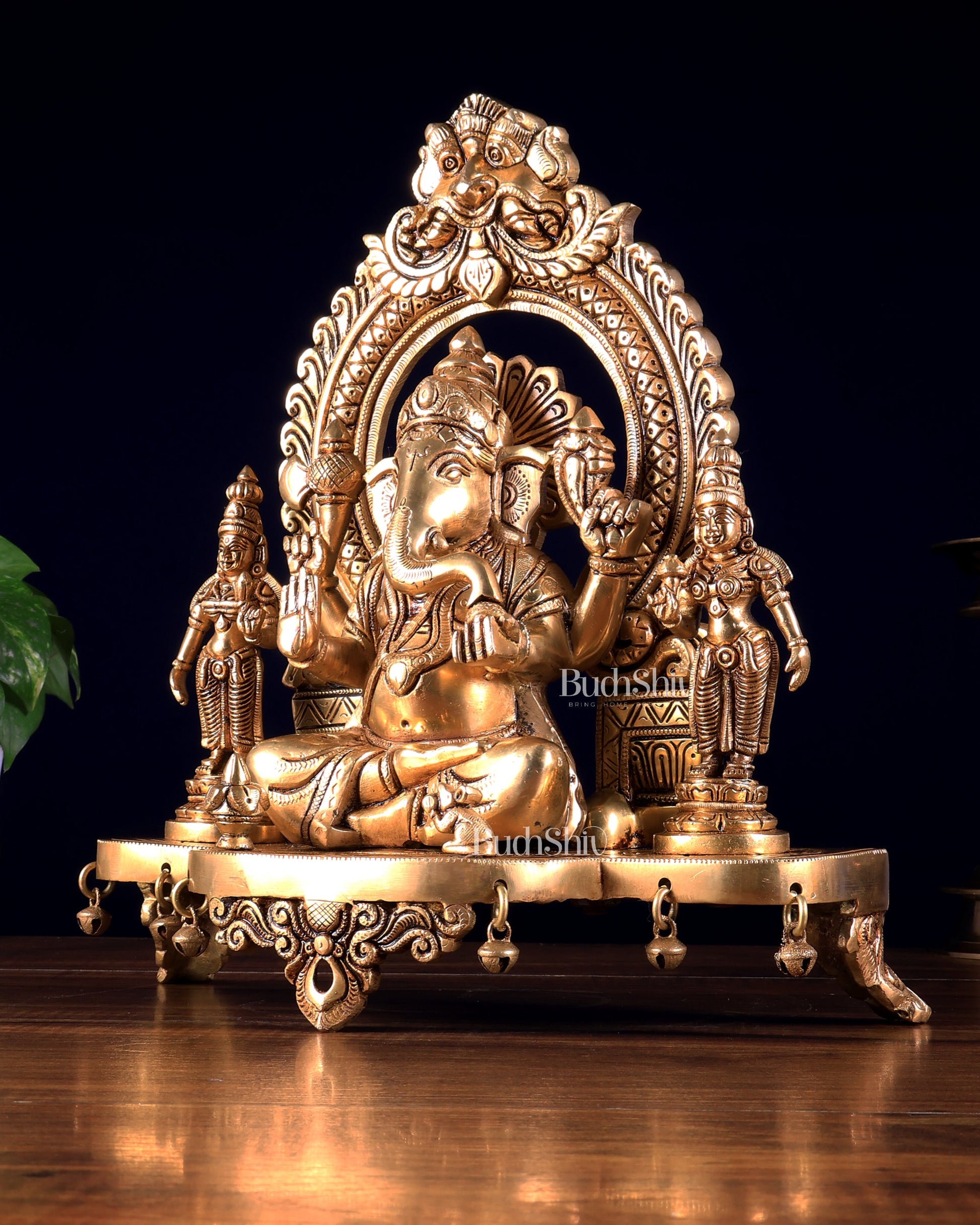 Pure Brass Lord Ganesha Idol with Riddhi Siddhi | 12”