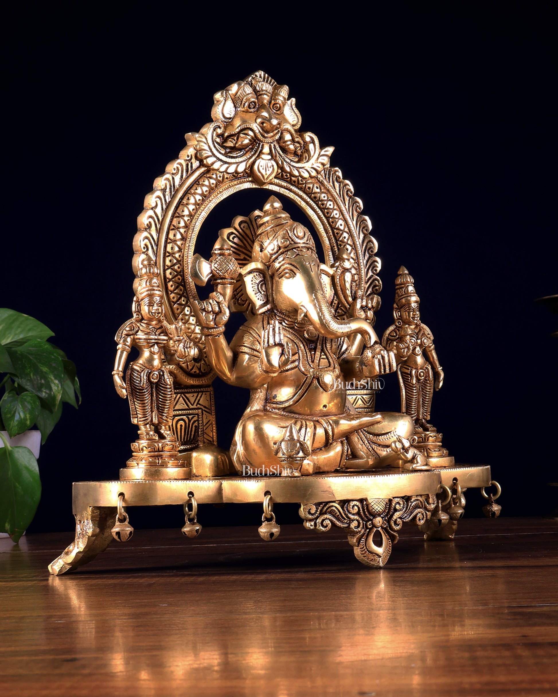 Pure Brass Lord Ganesha Idol with Riddhi Siddhi | 12”