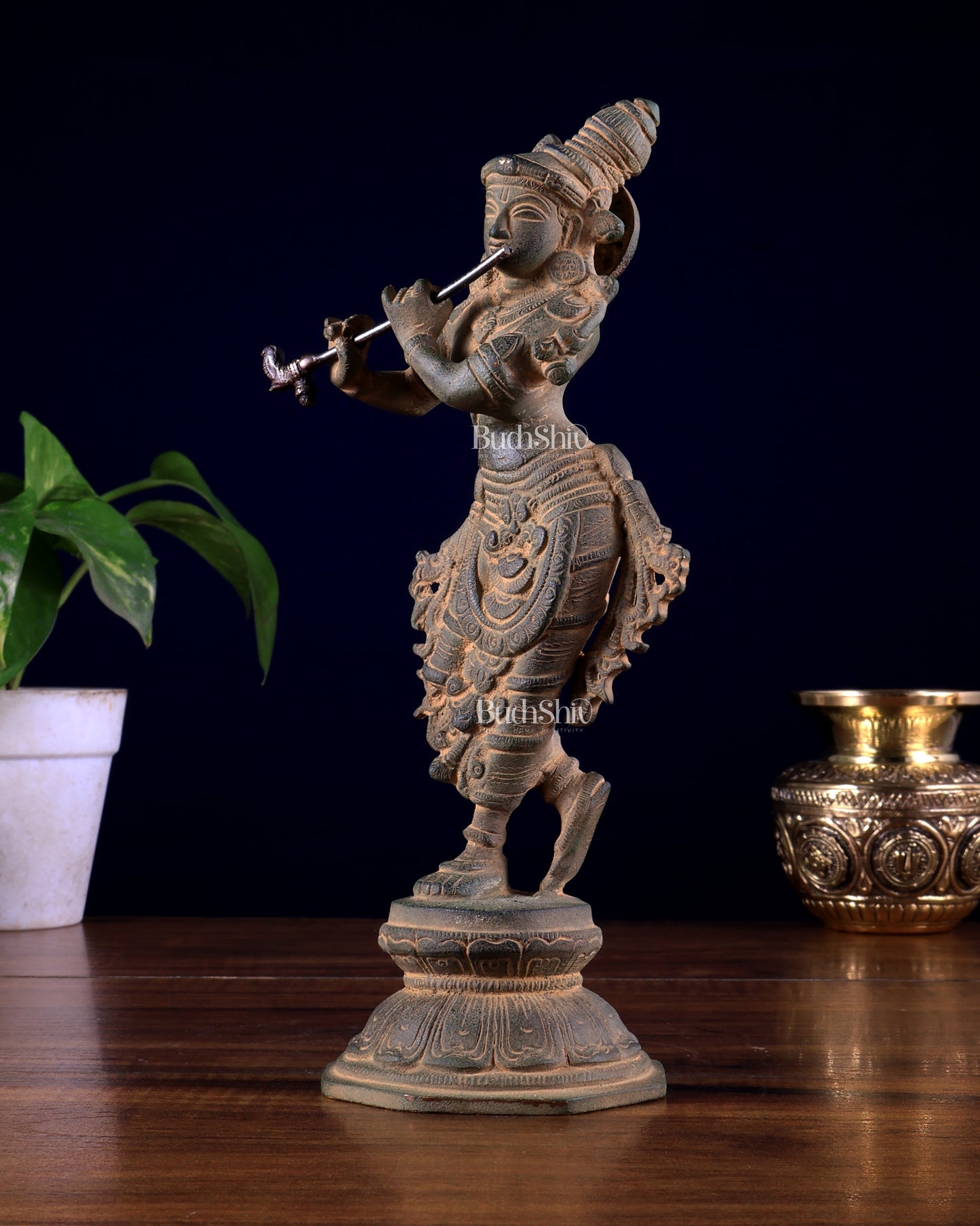 Unique Brass Krishna Statue - 9.5 Inches Super antique