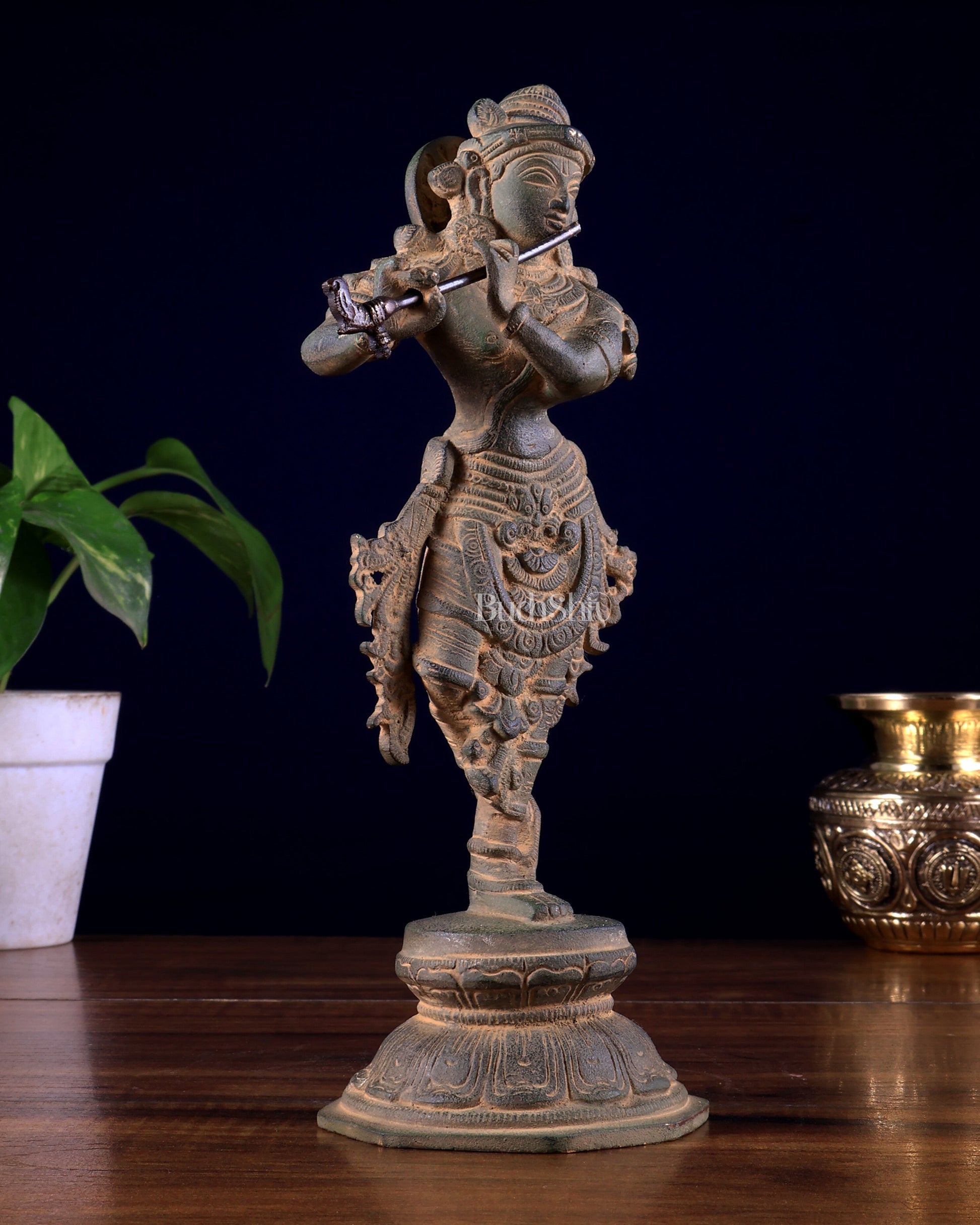 Unique Brass Krishna Statue - 9.5 Inches Super antique