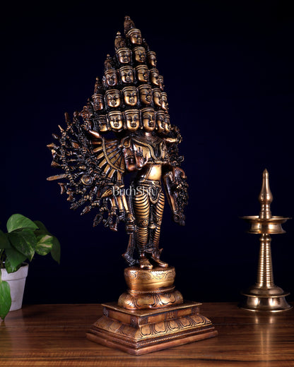 Brass Maha Sadashiva (25‑Faced Lord Shiva) Statue – 21.5″ burnt brass tone