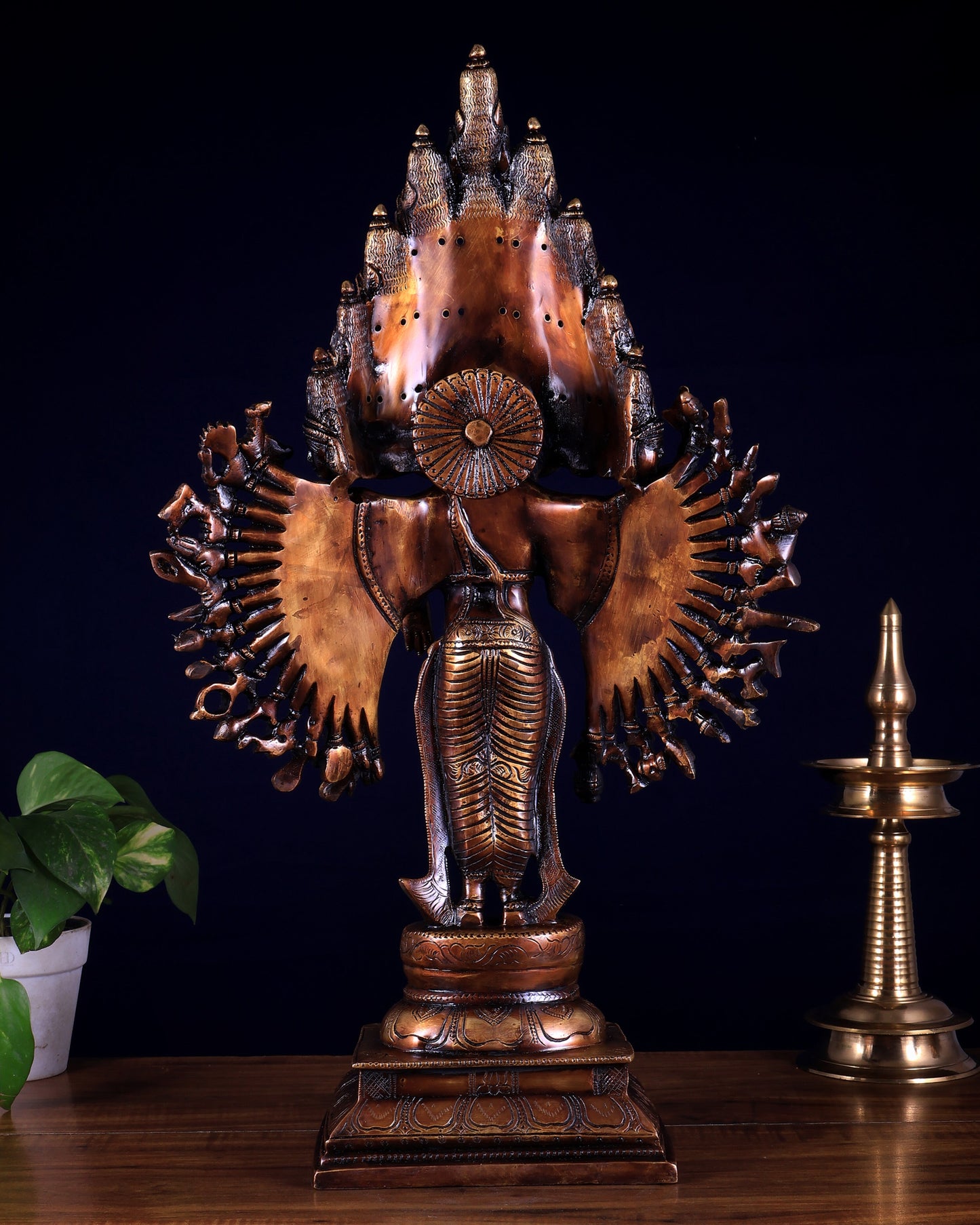 Brass Maha Sadashiva (25‑Faced Lord Shiva) Statue – 21.5″ burnt brass tone