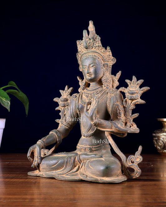 Vintage Brass White Tara Statue – Sandstone Finish 10 inch