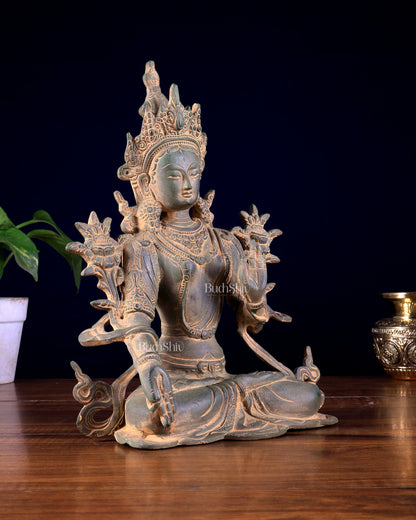Vintage Brass White Tara Statue – Sandstone Finish 10 inch