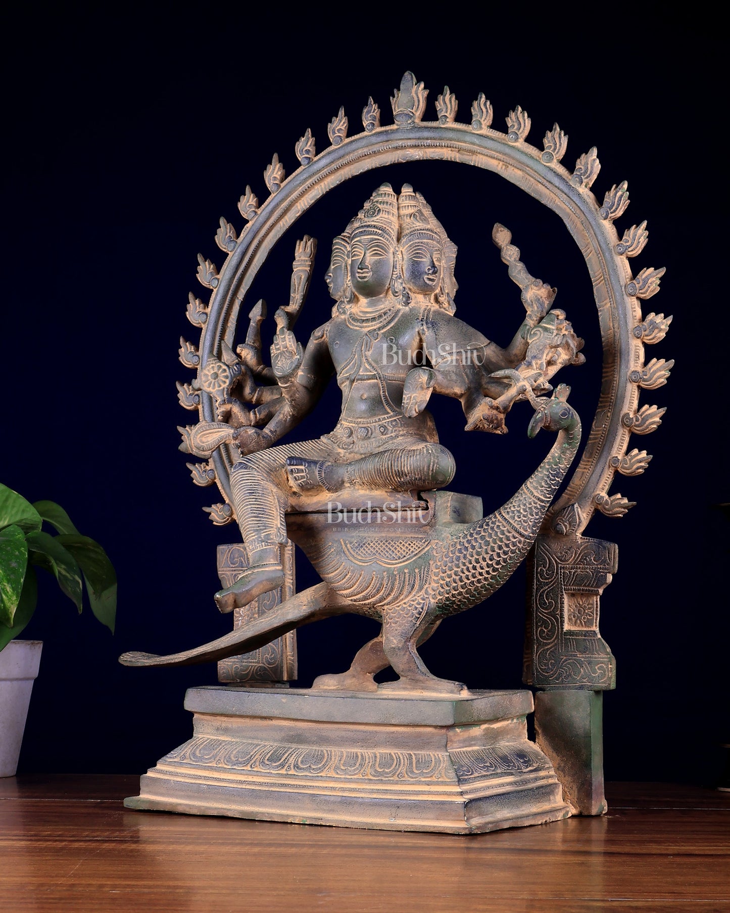 Brass Large Kartikeya shanamurugan with 6 heads statue 17"