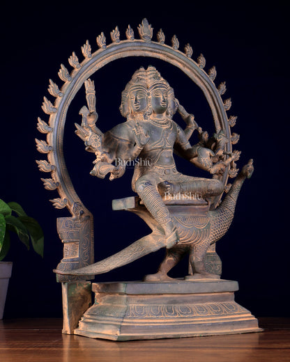 Brass Large Kartikeya shanamurugan with 6 heads statue 17"