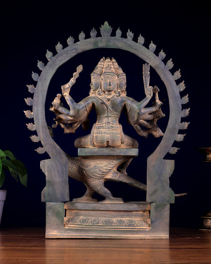 Brass Large Kartikeya shanamurugan with 6 heads statue 17"