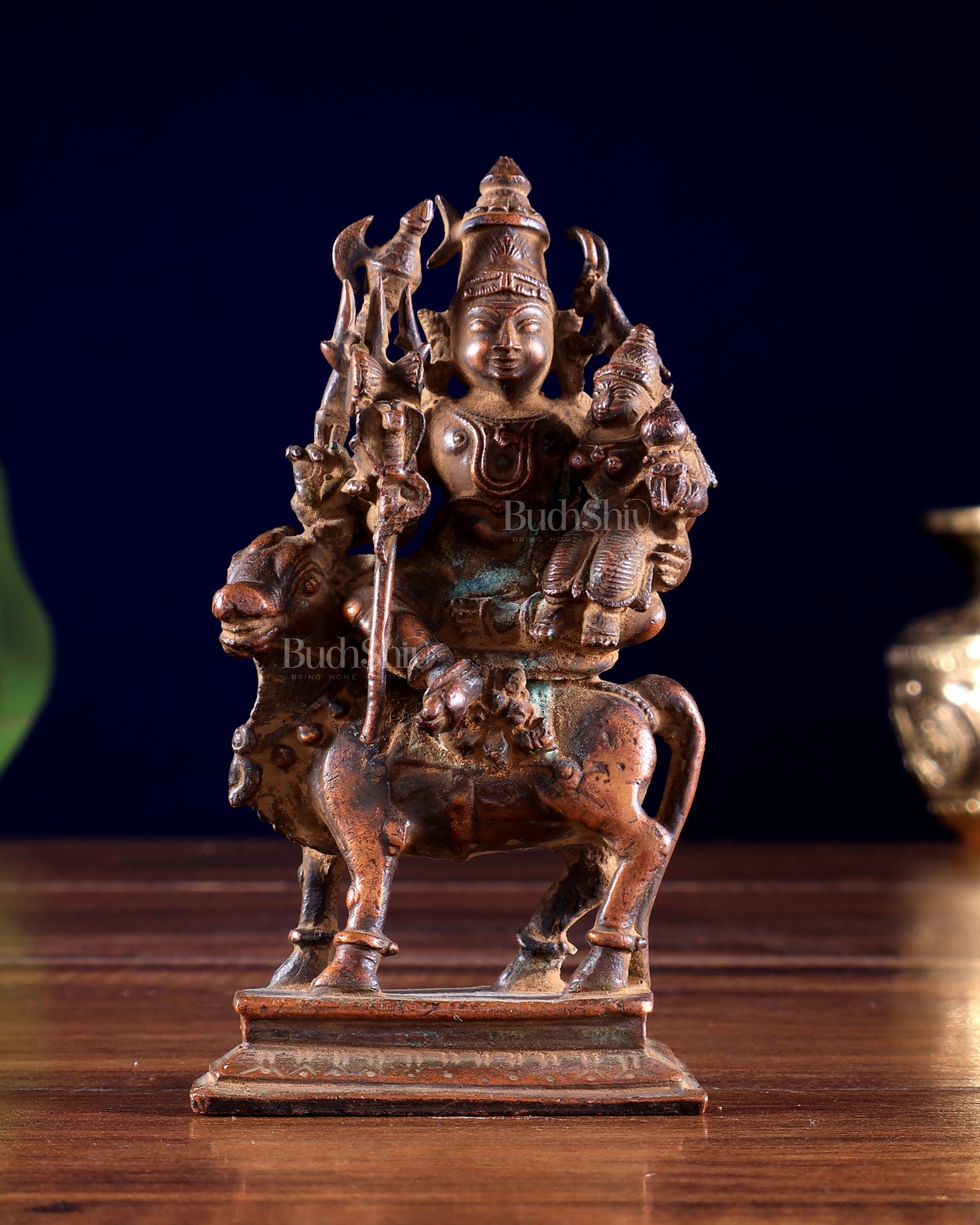 Vintage Copper Shiva Parvati on Nandi Pradosh Idol Natural antique patina