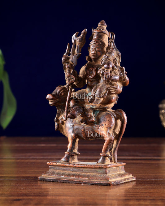 Vintage Copper Shiva Parvati on Nandi Pradosh Idol Natural antique patina