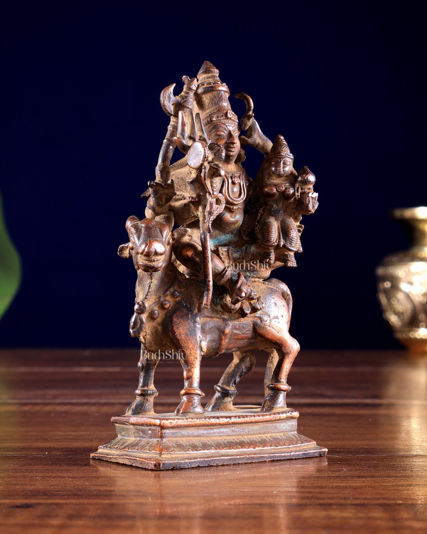 Vintage Copper Shiva Parvati on Nandi Pradosh Idol Natural antique patina