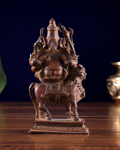 Vintage Copper Shiva Parvati on Nandi Pradosh Idol Natural antique patina