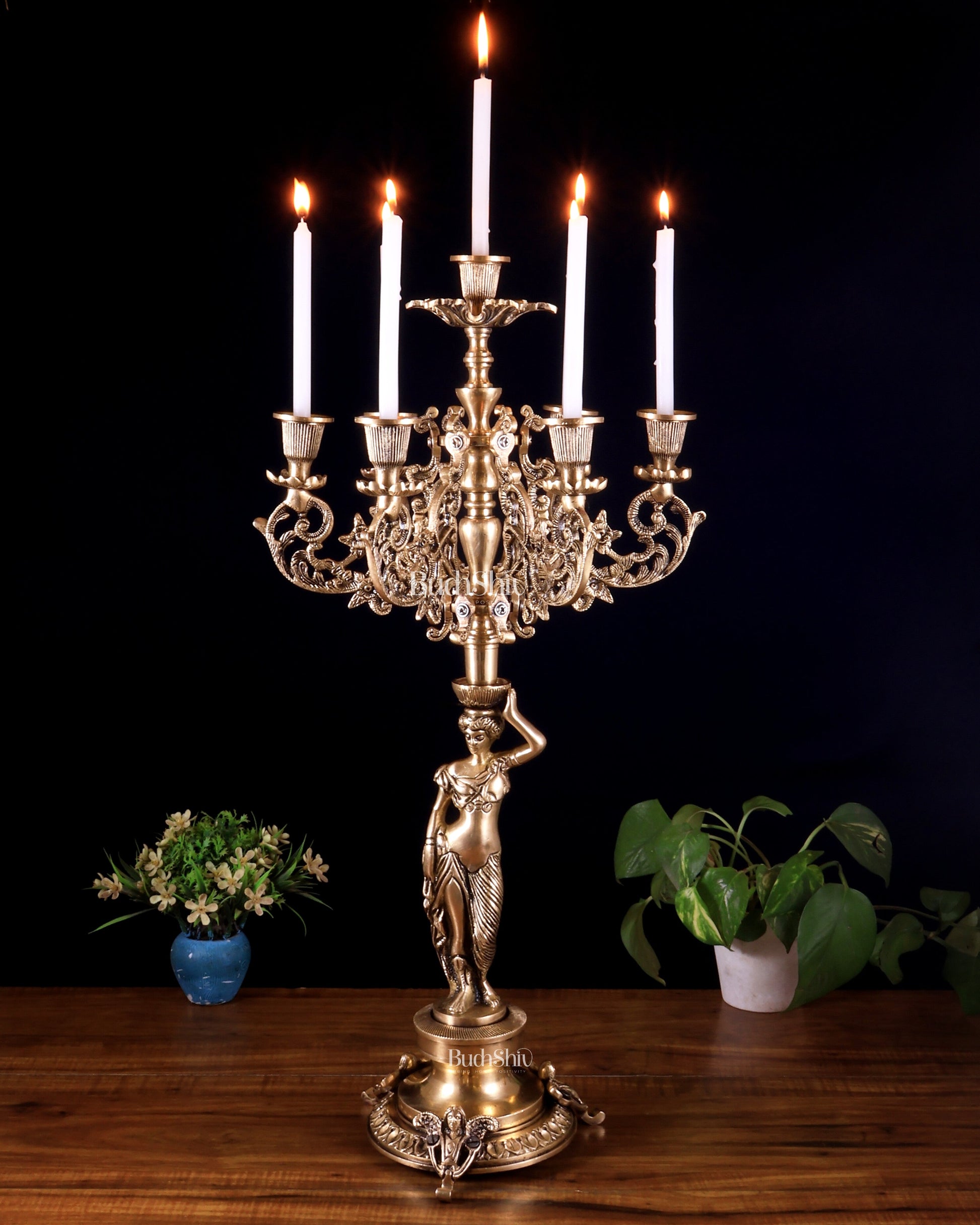 Large Brass Lady Candle Holder – 7 Arm Majestic Decor 24 inch