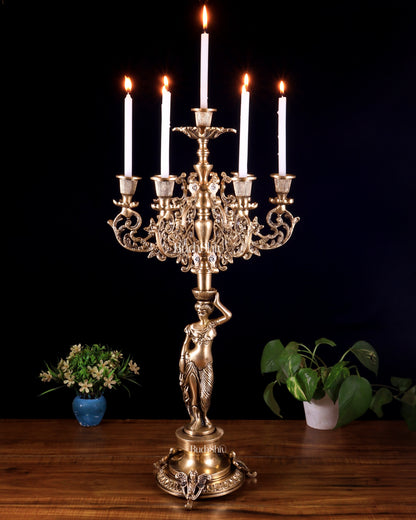 Large Brass Lady Candle Holder – 7 Arm Majestic Decor 24 inch