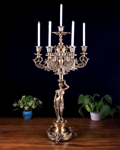 Large Brass Lady Candle Holder – 7 Arm Majestic Decor 24 inch