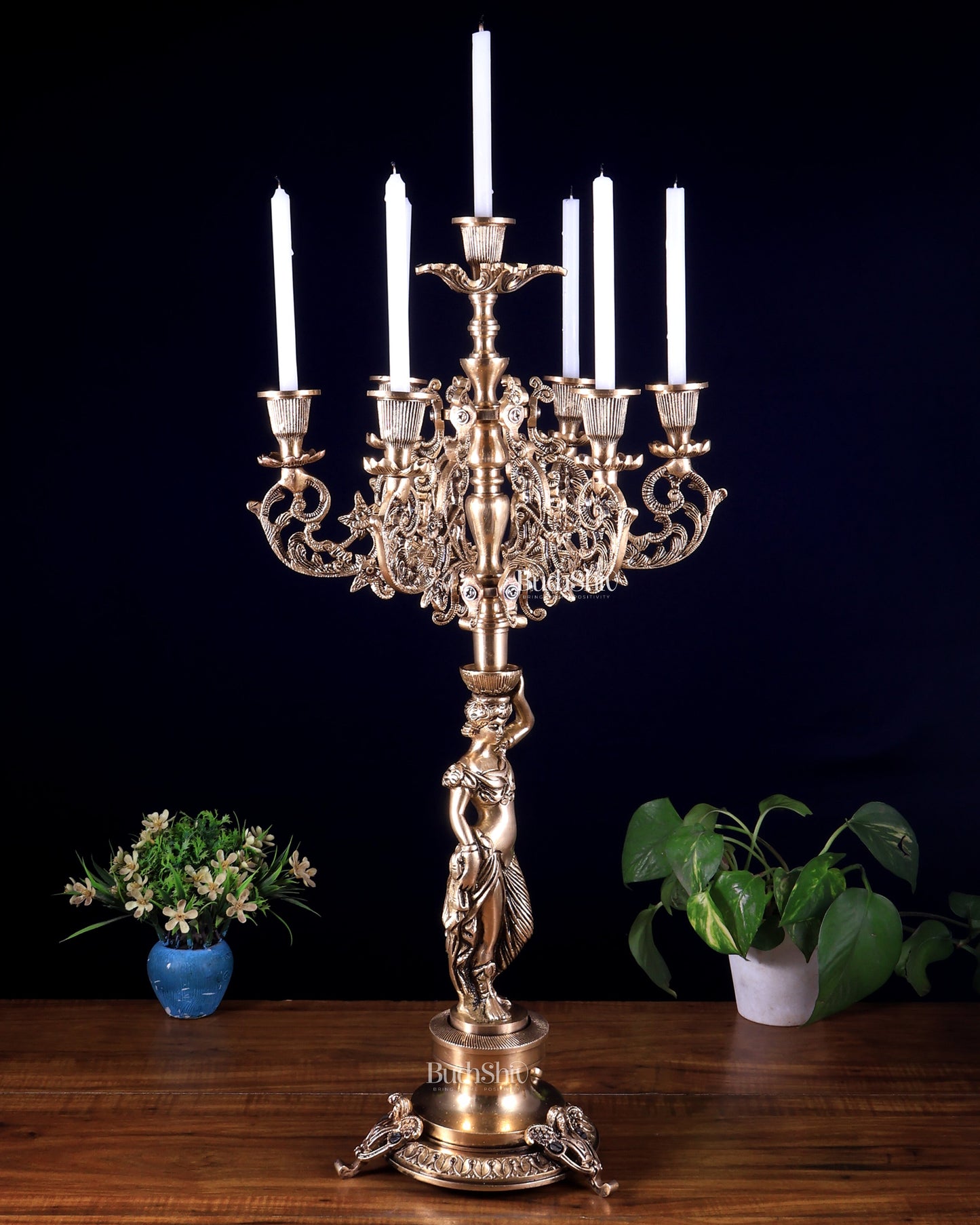 Large Brass Lady Candle Holder – 7 Arm Majestic Decor 24 inch