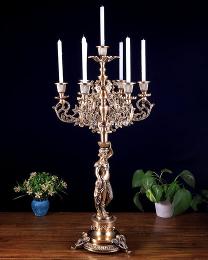 Large Brass Lady Candle Holder – 7 Arm Majestic Decor 24 inch