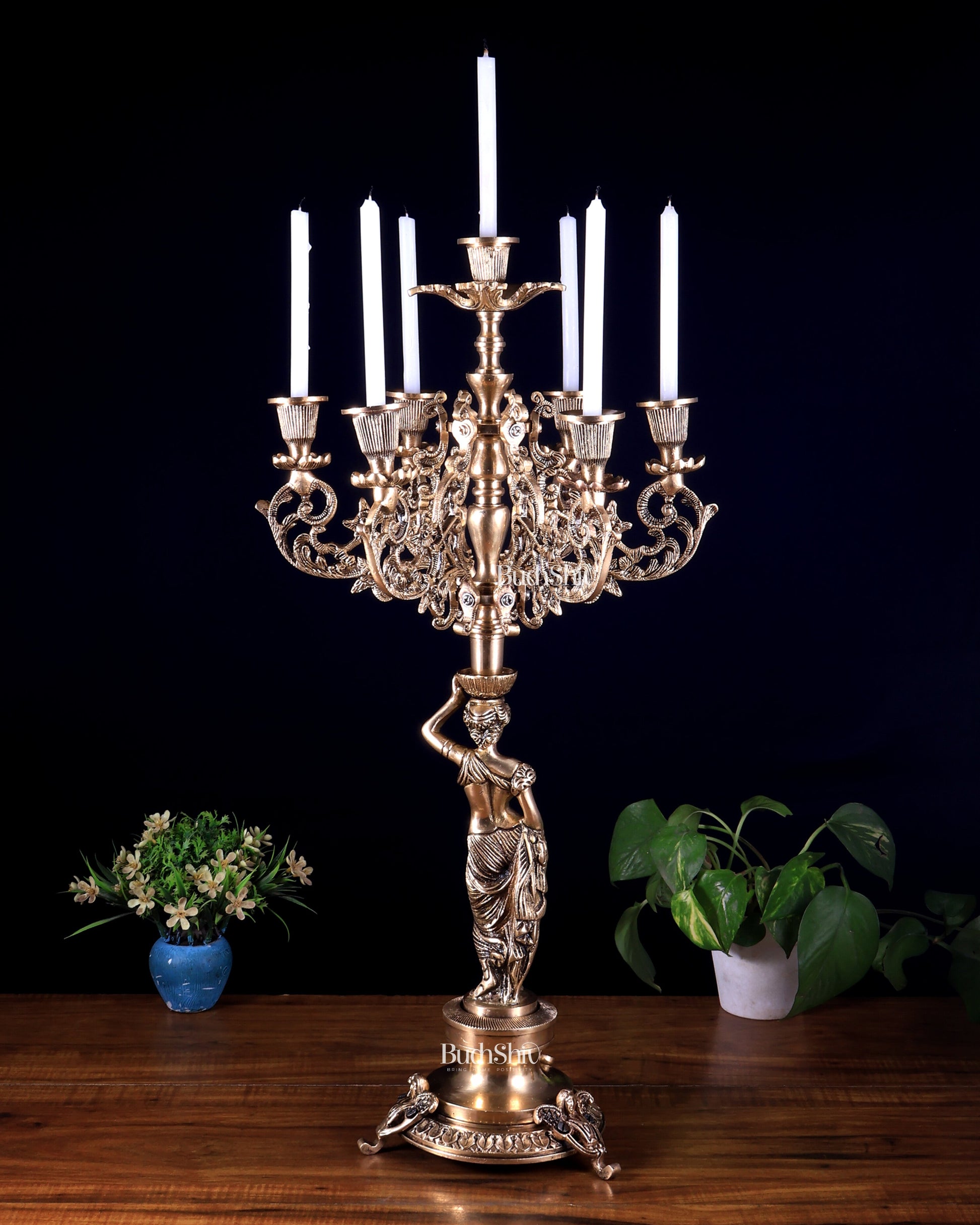 Large Brass Lady Candle Holder – 7 Arm Majestic Decor 24 inch