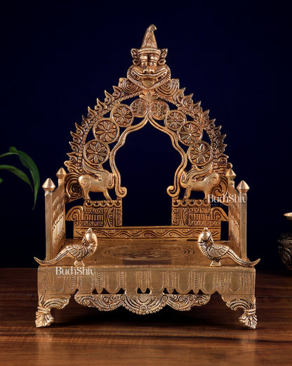 Brass Large Singhasan Chowki with Prabhavali – Temple Altar for Idols 14 inch