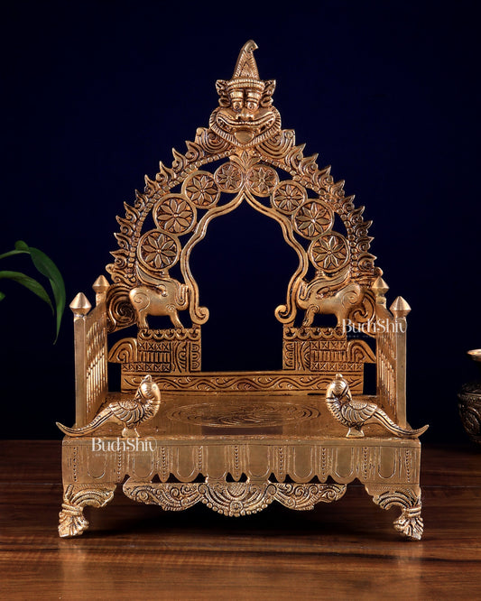 Brass Large Singhasan Chowki with Prabhavali – Temple Altar for Idols 14 inch