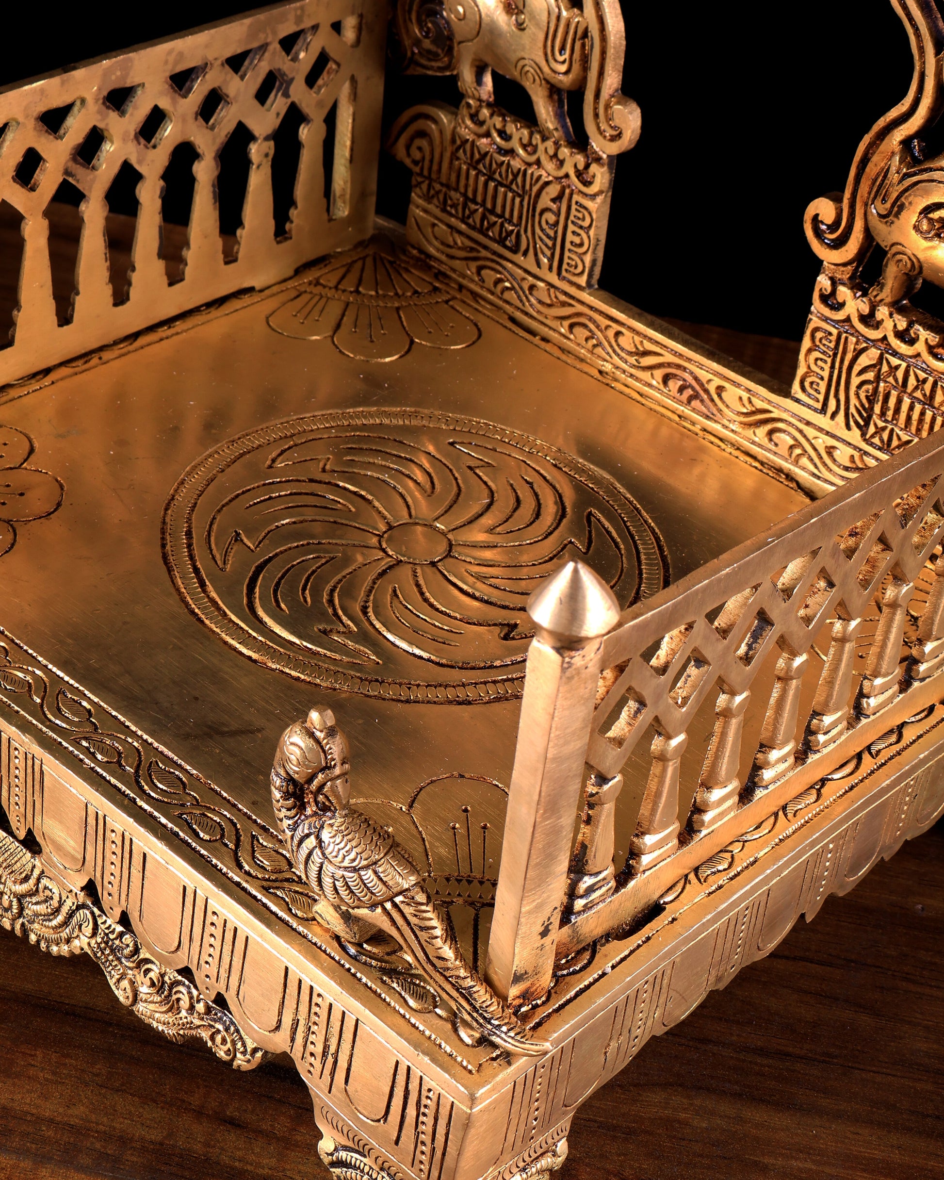 Brass Large Singhasan Chowki with Prabhavali – Temple Altar for Idols 14 inch