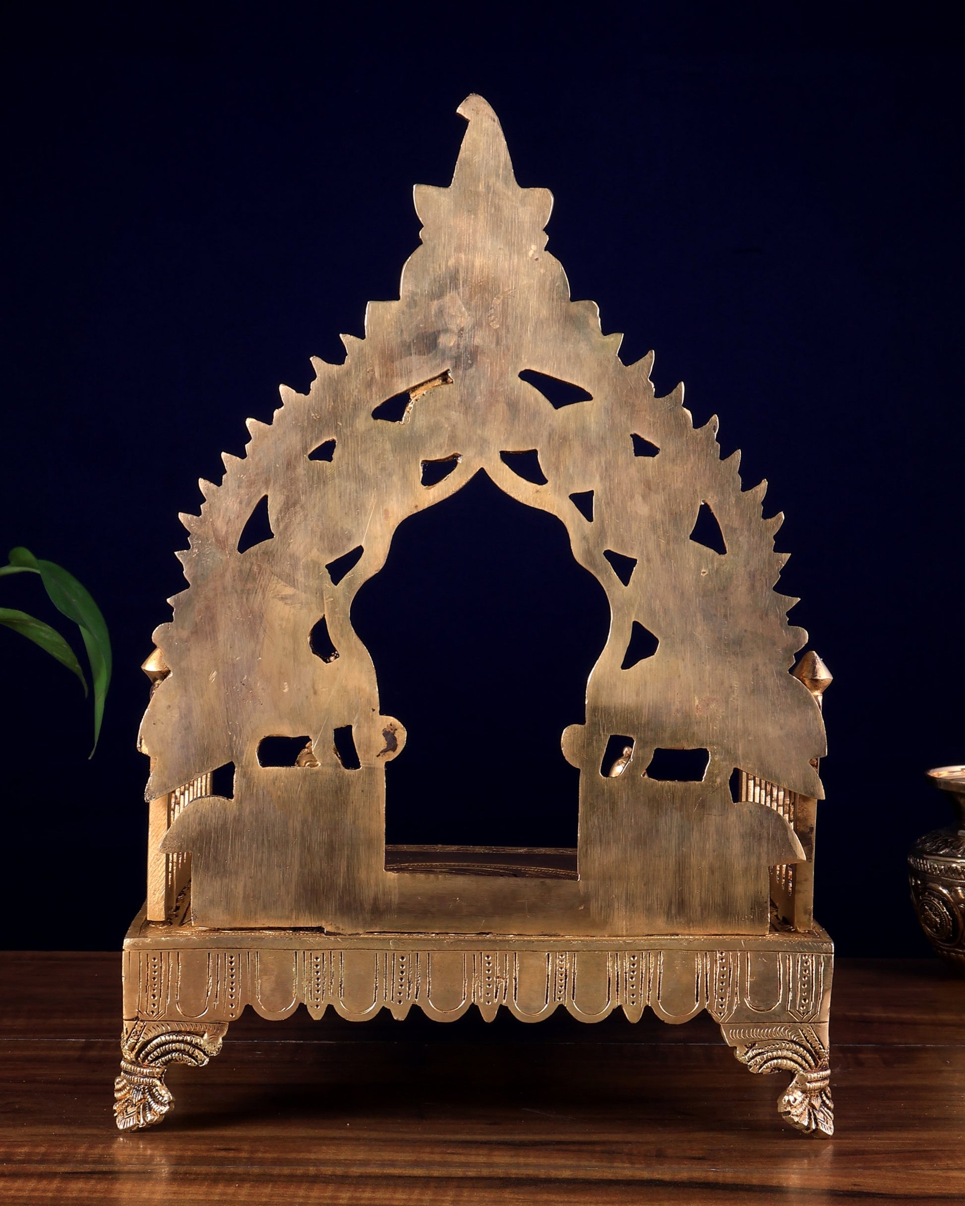 Brass Large Singhasan Chowki with Prabhavali – Temple Altar for Idols 14 inch