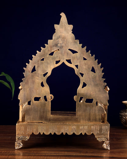 Brass Large Singhasan Chowki with Prabhavali – Temple Altar for Idols 14 inch